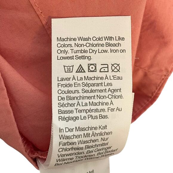 J.Crew Smocked Neck Puff Sleeve Lace Up Back Poplin Top Pink Womens Size Large - Picture 10 of 11